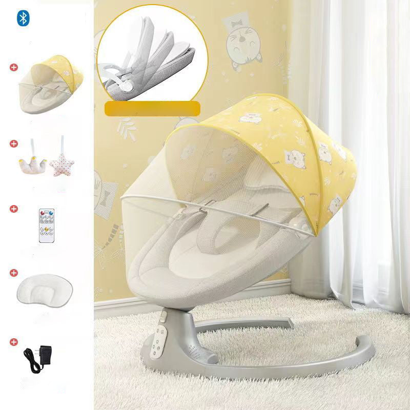 Electric Metal Bassinet Rocking Crib Cradle with Upholstered