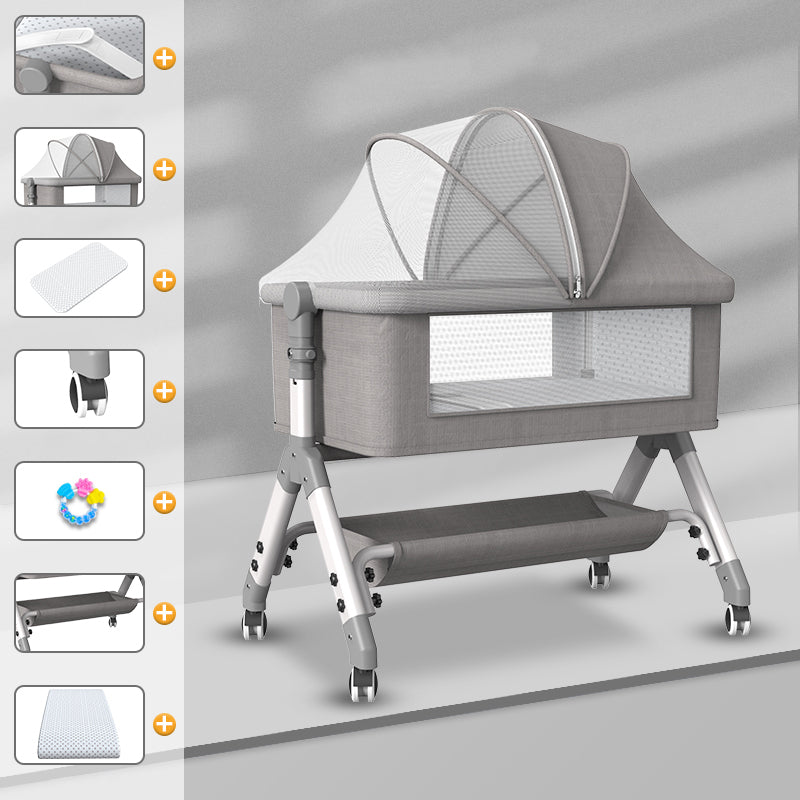 Portable Rectangle Bassinet Gliding and Folding Crib Cradle for Baby