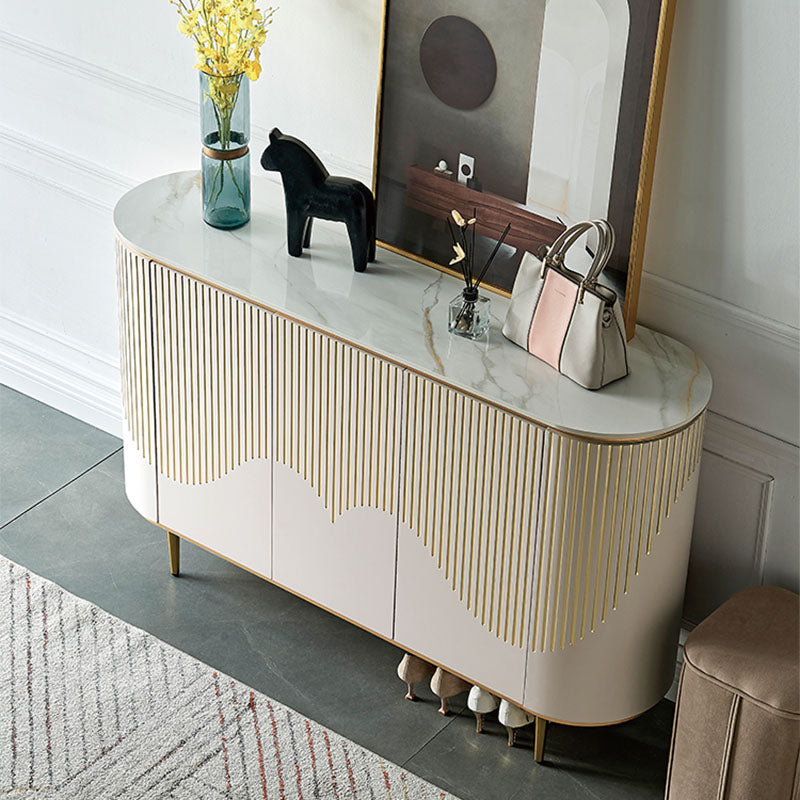 Glam Style Buffet Table Stone Sideboard Table with Doors for Dining Room