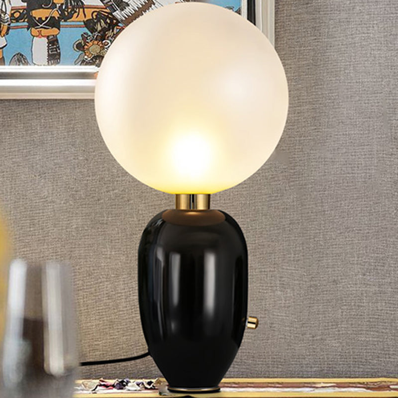 Capsule Table Lighting Modern Metallic 1 Light Living Room LED Desk Lamp in Black/Gold with Orb White Glass Shade