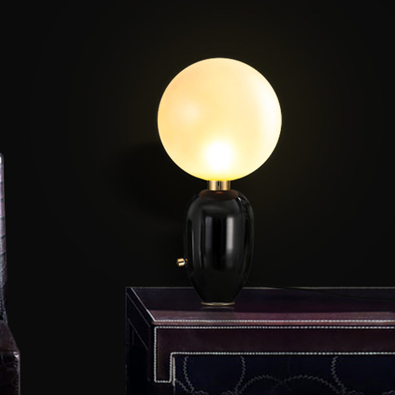 Capsule Table Lighting Modern Metallic 1 Light Living Room LED Desk Lamp in Black/Gold with Orb White Glass Shade