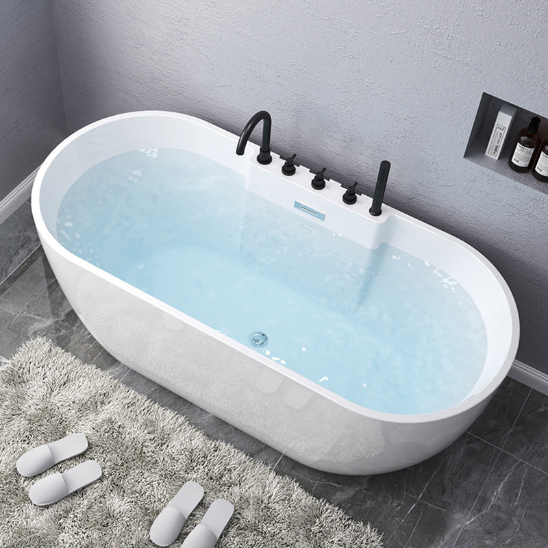 Modern Oval Stand Alone Bathtub Acrylic White Soaking Back to Wall Bath