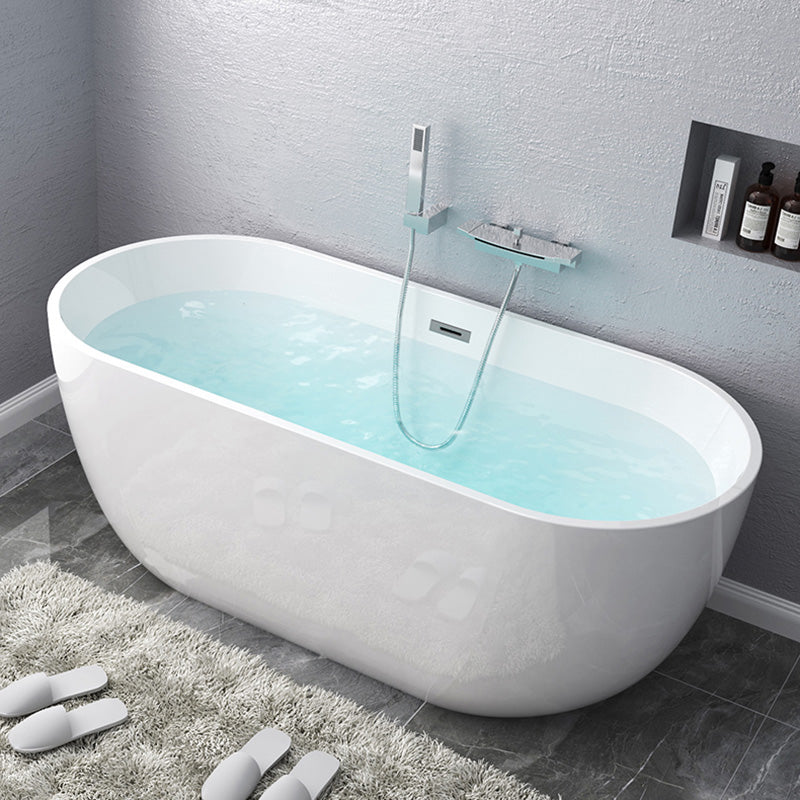 Modern Oval Stand Alone Bathtub Acrylic White Soaking Back to Wall Bath