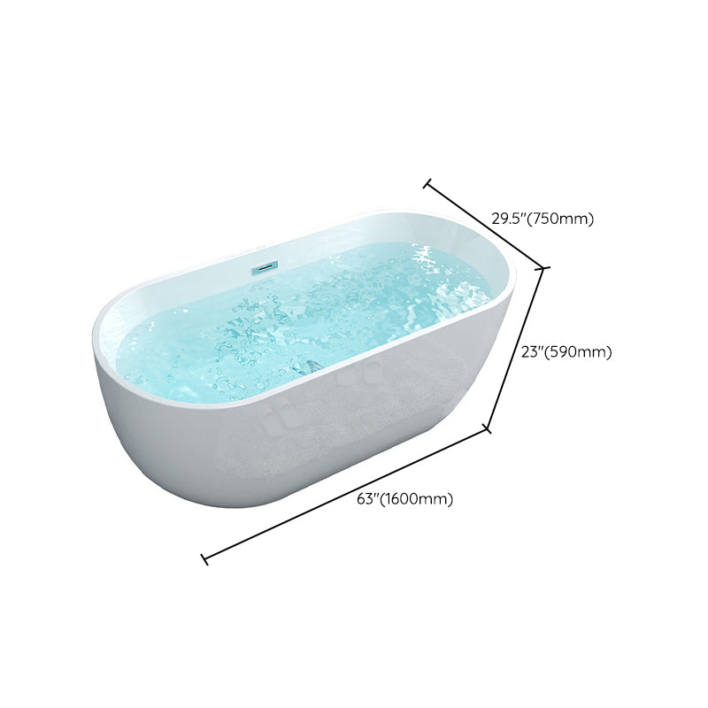 Modern Oval Stand Alone Bathtub Acrylic White Soaking Back to Wall Bath