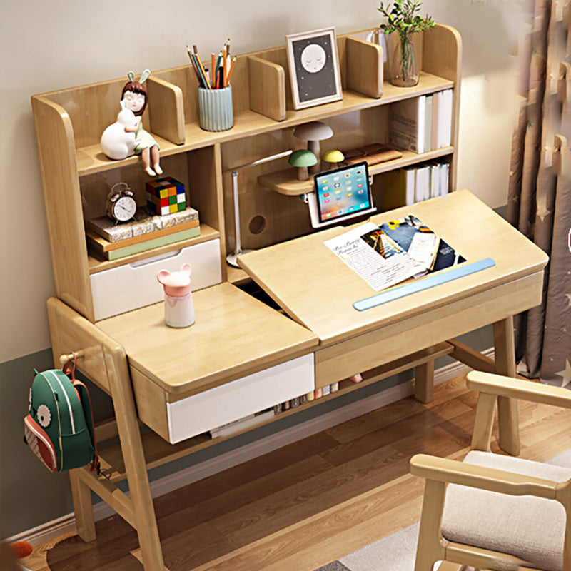 Solid Wood Kids Desk  23.62"W Child Desk Adjustable Writing Desk with Drawer