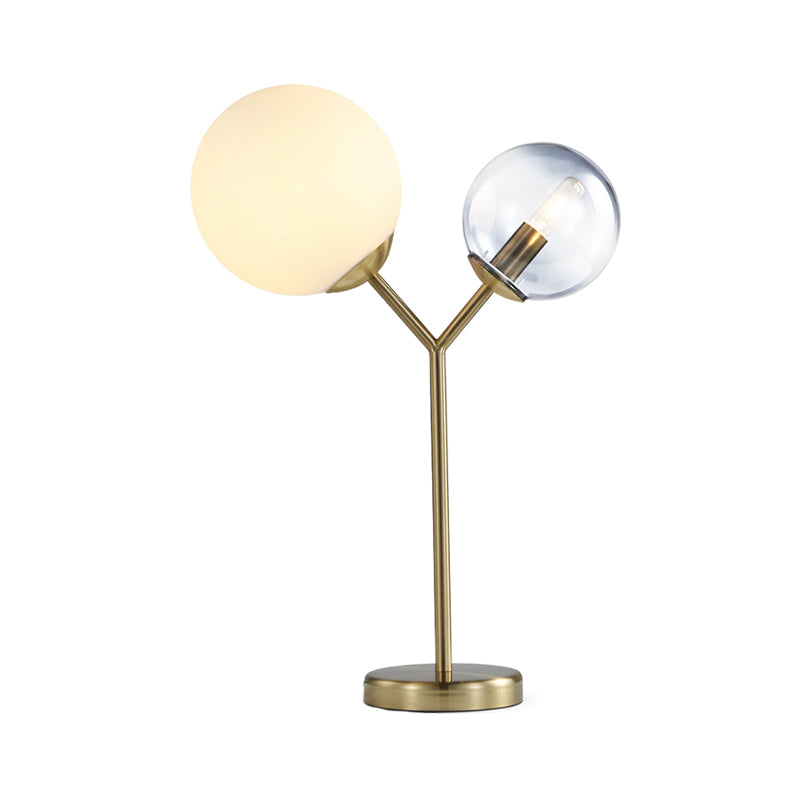 Globe Bedroom Table Lighting Grey and Cream Glass 2-Light Modern LED Branch Desk Lamp in Gold