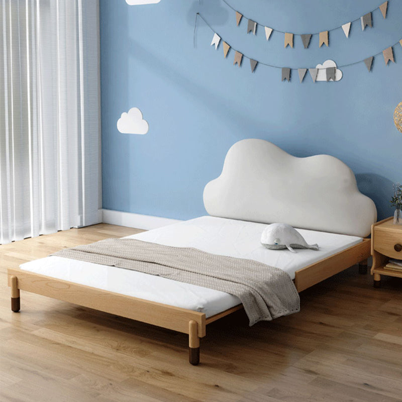 Solid Wood Bed Frame with Headboard, Scandinavian Upholstered Bed in White