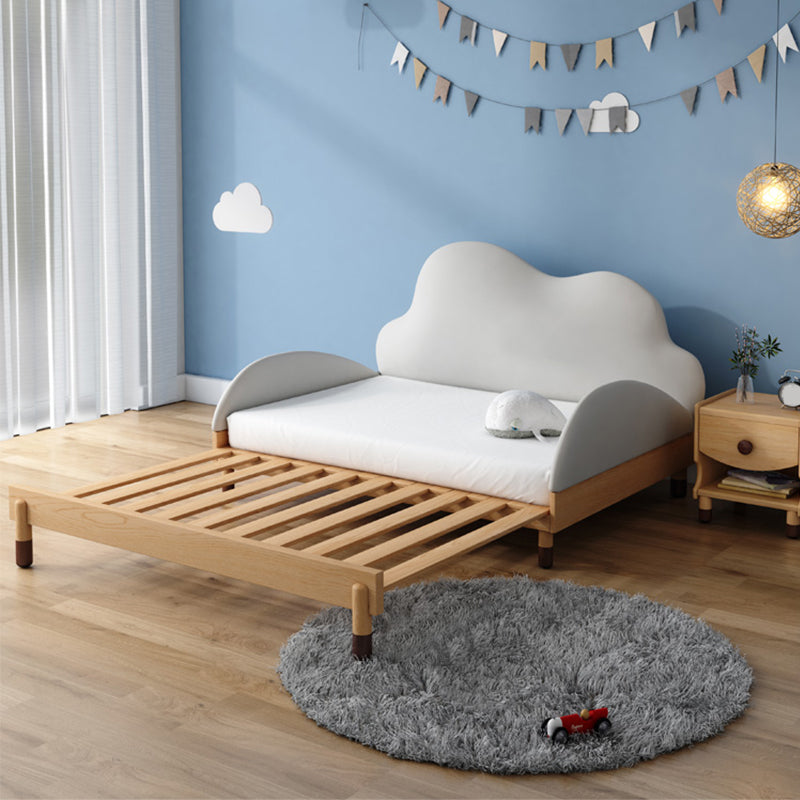 Solid Wood Bed Frame with Headboard, Scandinavian Upholstered Bed in White