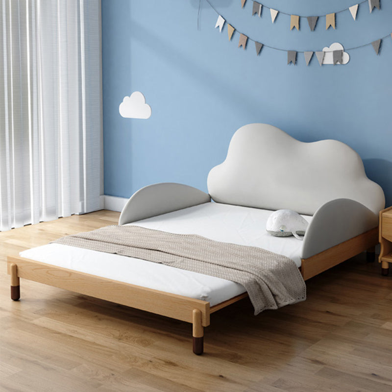 Solid Wood Bed Frame with Headboard, Scandinavian Upholstered Bed in White