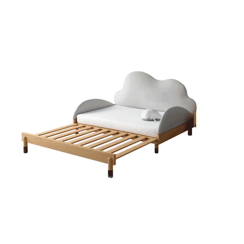 Solid Wood Bed Frame with Headboard, Scandinavian Upholstered Bed in White