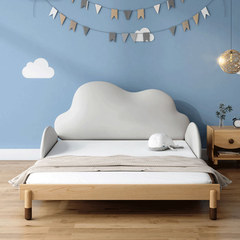 Solid Wood Bed Frame with Headboard, Scandinavian Upholstered Bed in White