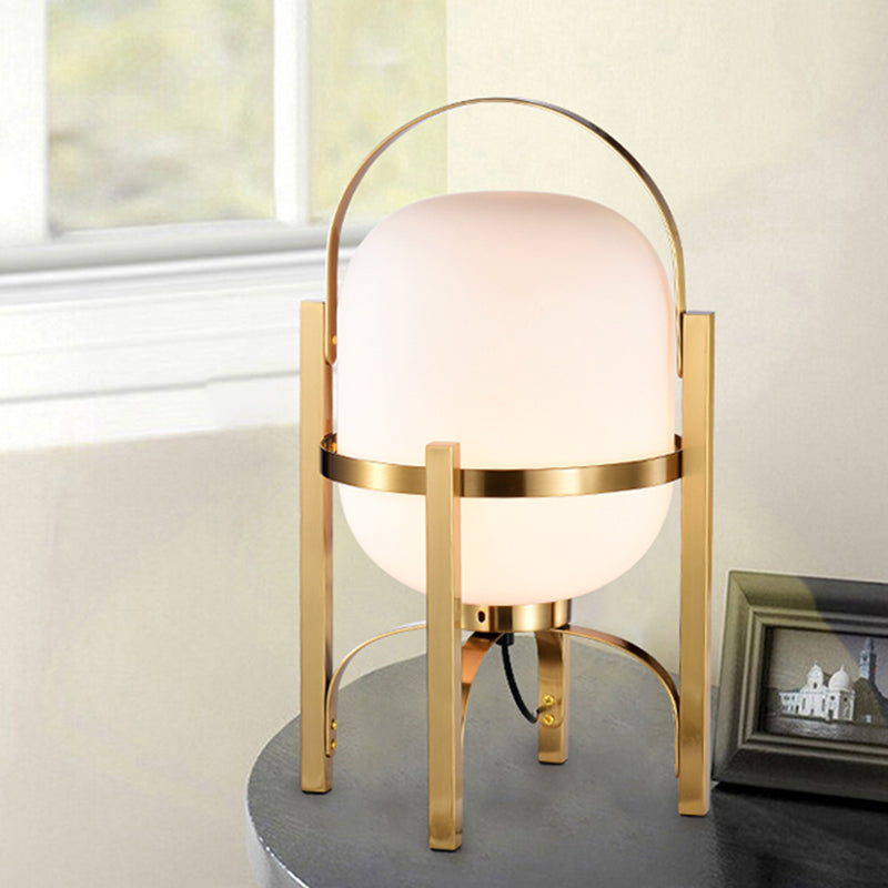 Postmodern LED Night Table Light Gold Finish Oval Desk Lamp with White/Smoke Gray Glass Shade