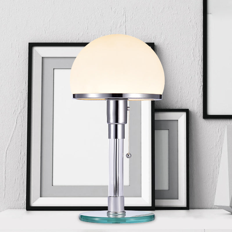 White Glass Mushroom Table Lamp Modernist 1 Head Chrome Finish Desk Light for Bedside