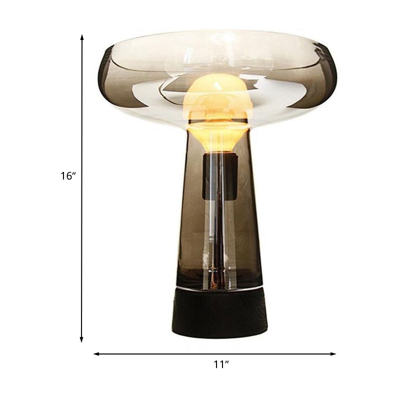 Wine Cup Shaped Desk Lighting Modern Smoke Gray Glass 1 Bulb Bedroom Table Lamp in Black