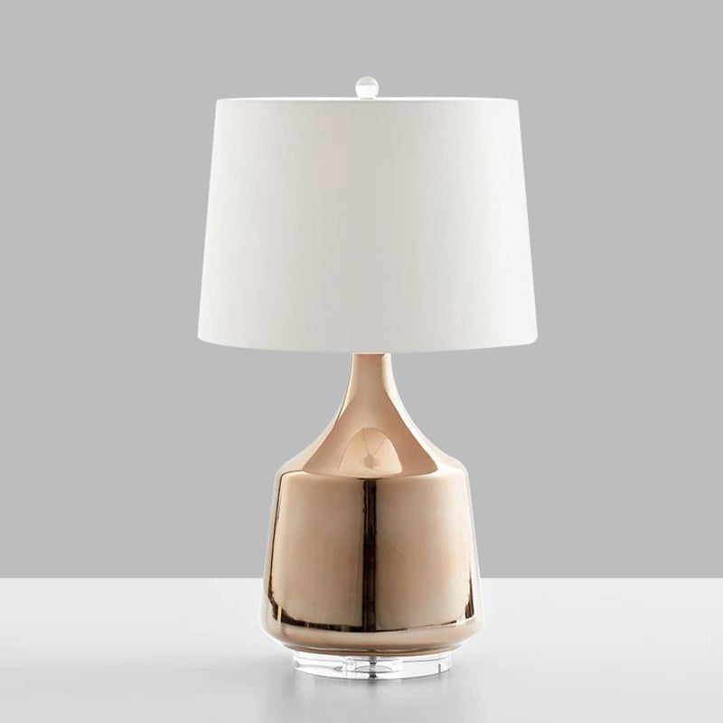 Modernism Urn Table Lighting Ceramics 1 Head Bedside Desk Lamp in Rose Gold with White Fabric Shade