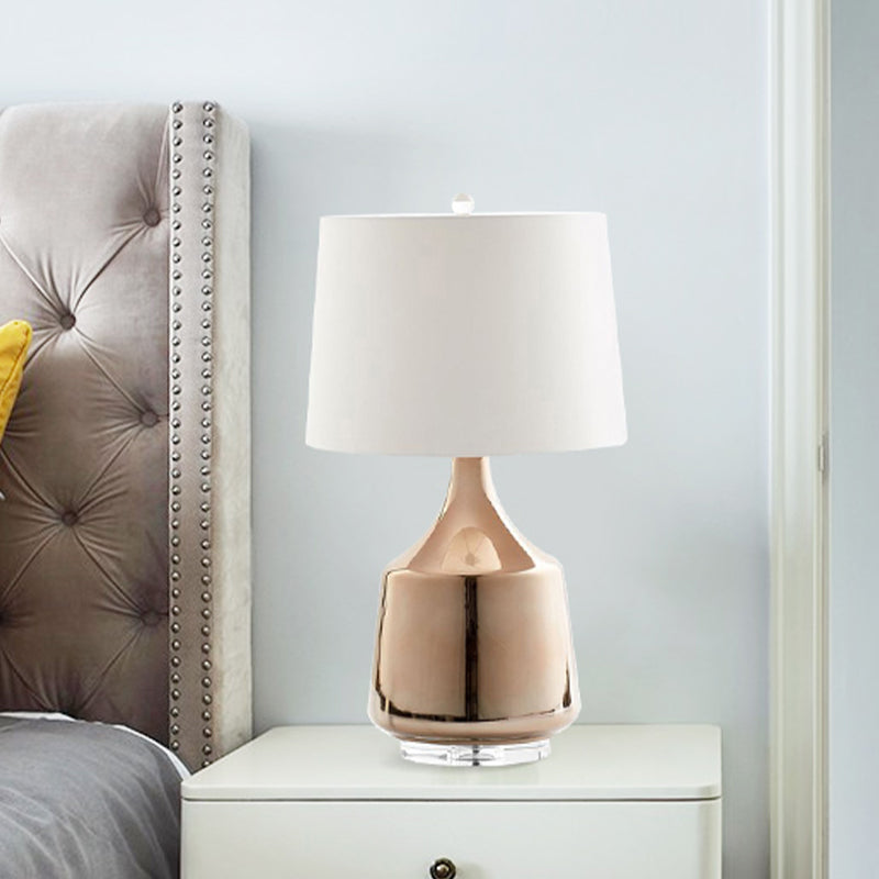 Modernism Urn Table Lighting Ceramics 1 Head Bedside Desk Lamp in Rose Gold with White Fabric Shade