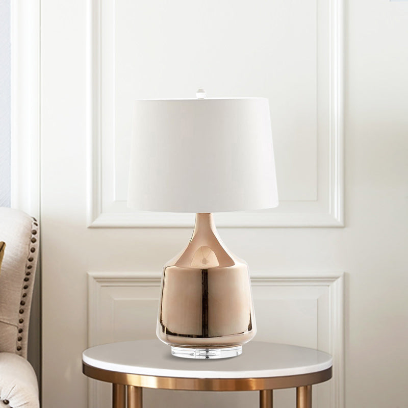 Modernism Urn Table Lighting Ceramics 1 Head Bedside Desk Lamp in Rose Gold with White Fabric Shade