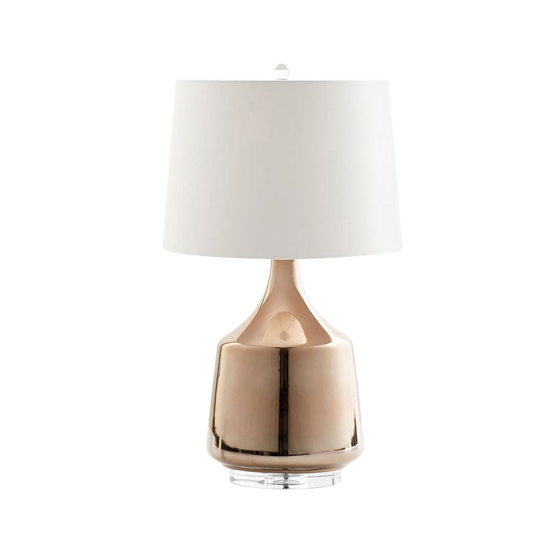 Modernism Urn Table Lighting Ceramics 1 Head Bedside Desk Lamp in Rose Gold with White Fabric Shade