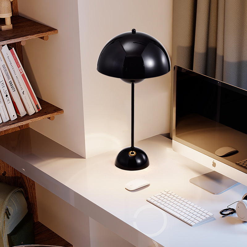 1-Light Study Room Reading Light Macaroon White/Black/Red Finish Table Lamp with Dome Metal Shade