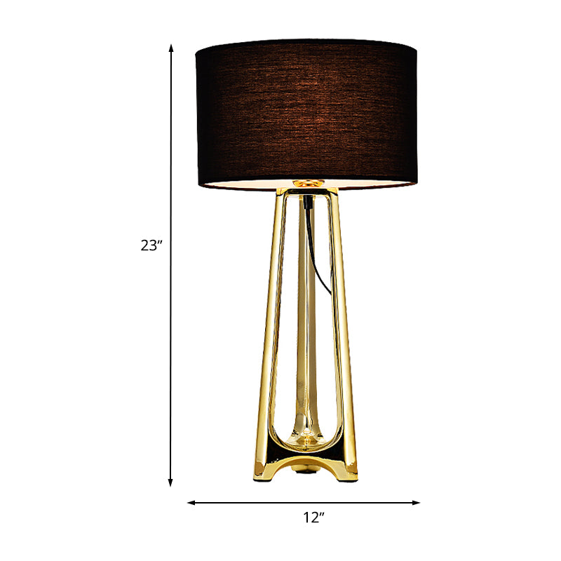 Metal Tripod Table Light Modern 1 Head Gold Finish Desk Lamp with Drum Black Fabric Shade