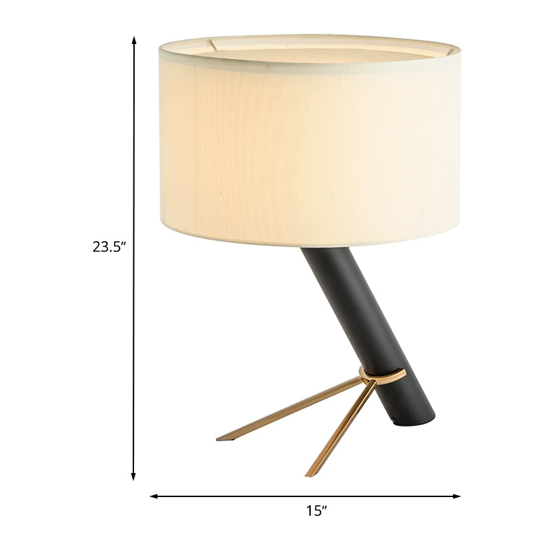 Fabric Drum Shade Schreibtisch Licht moderne 1-Kopf-Kreativtischlampe in Weiß mit Pull-Kette für den Lernraum