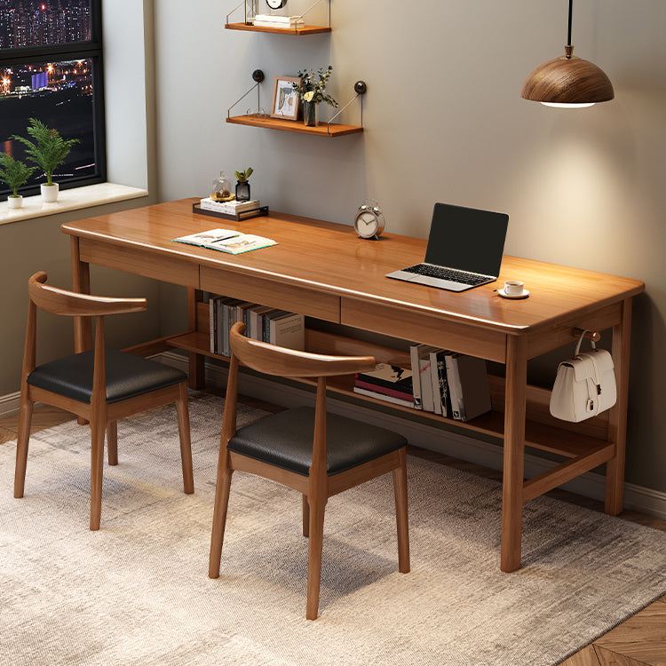 Modern Wooden Office Desk 1 Shelf Rectangle Writing Desk with H-Shape Base for Home