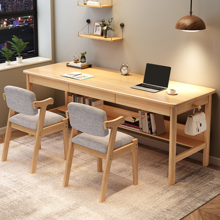 Modern Wooden Office Desk 1 Shelf Rectangle Writing Desk with H-Shape Base for Home