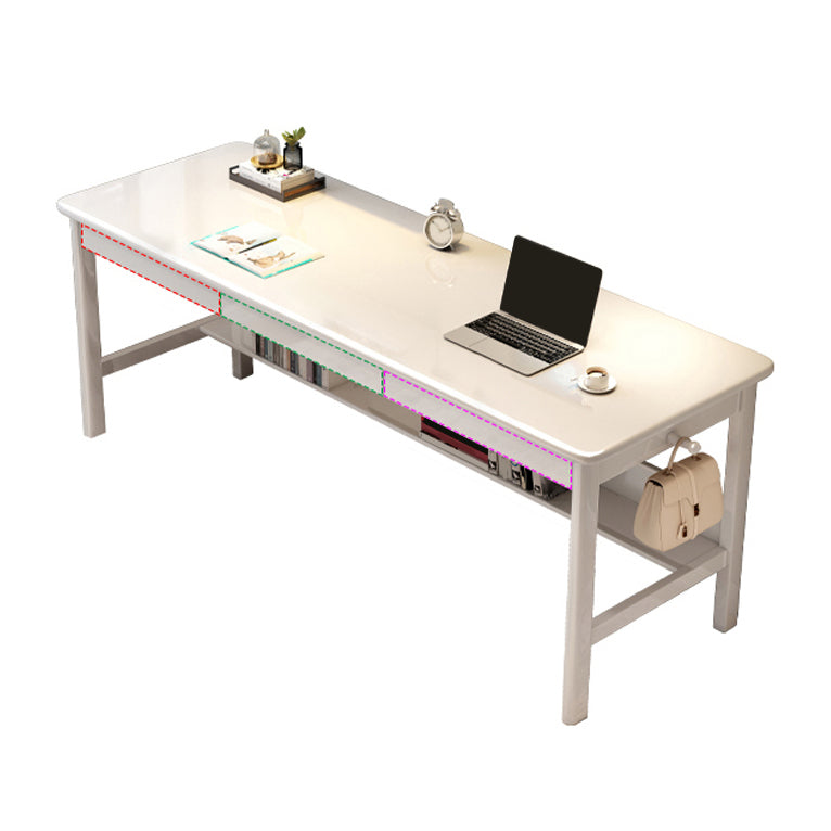 Modern Wooden Office Desk 1 Shelf Rectangle Writing Desk with H-Shape Base for Home