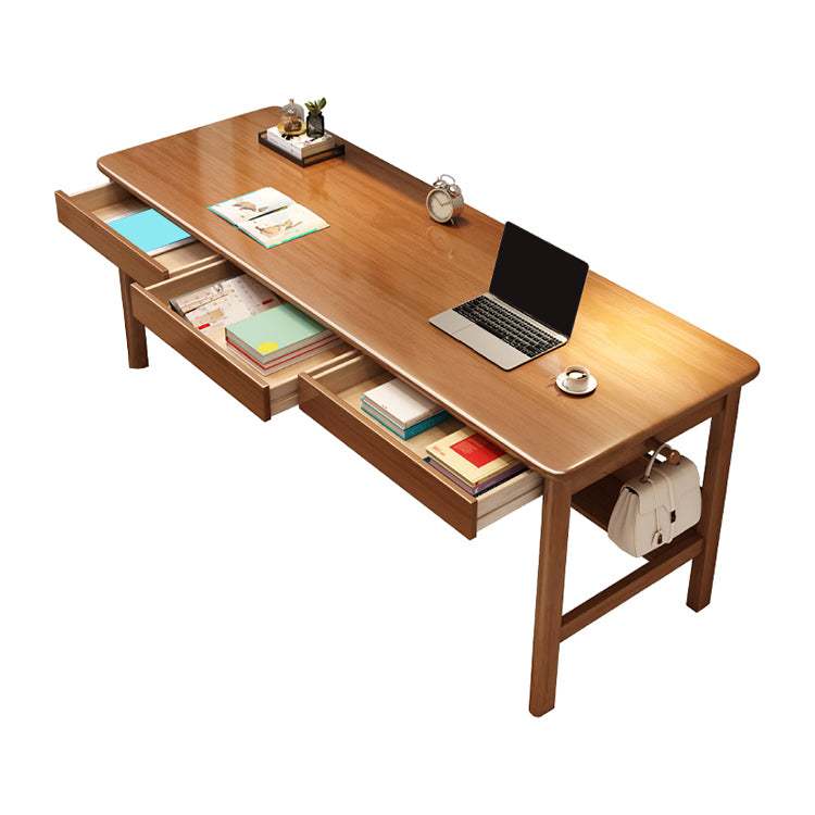 Modern Wooden Office Desk 1 Shelf Rectangle Writing Desk with H-Shape Base for Home