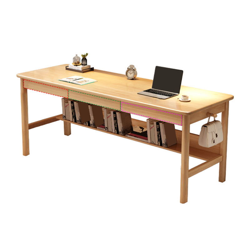 Modern Wooden Office Desk 1 Shelf Rectangle Writing Desk with H-Shape Base for Home