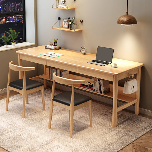 Modern Wooden Office Desk 1 Shelf Rectangle Writing Desk with H-Shape Base for Home