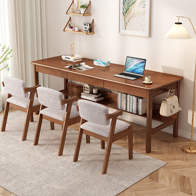 Modern Wooden Office Desk 1 Shelf Rectangle Writing Desk with H-Shape Base for Home