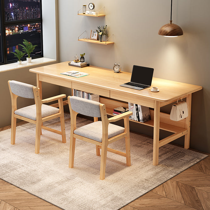 Modern Wooden Office Desk 1 Shelf Rectangle Writing Desk with H-Shape Base for Home