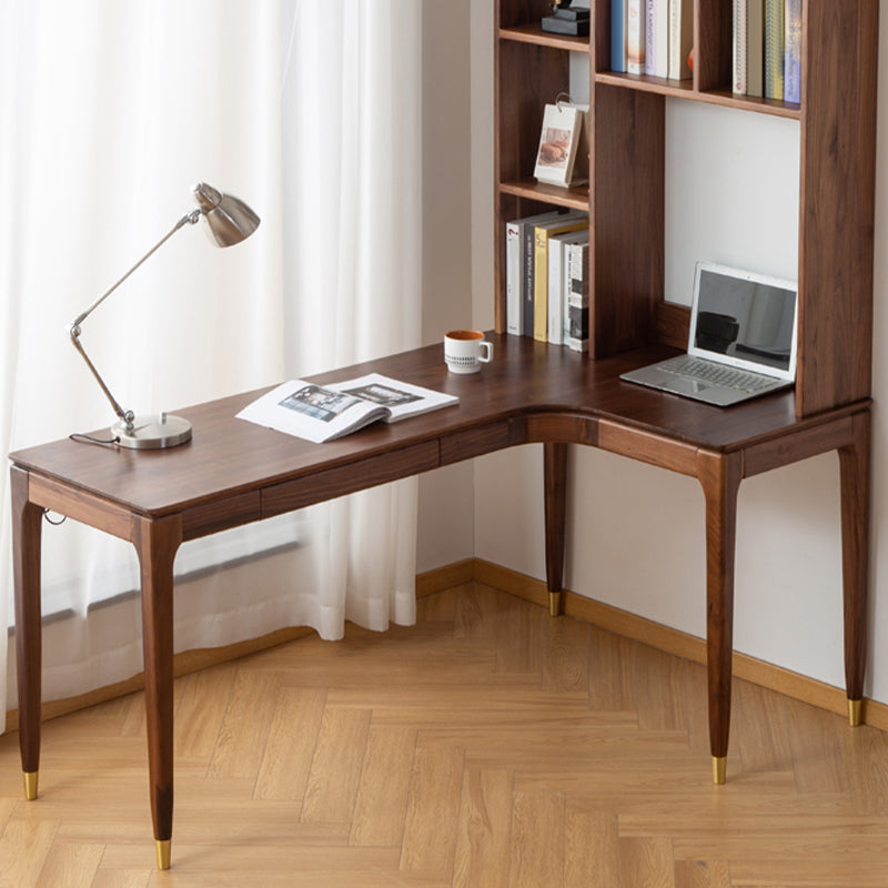 Modern Solid Wood Office Desk L-Shape Single Drawer Writing Desk for Home