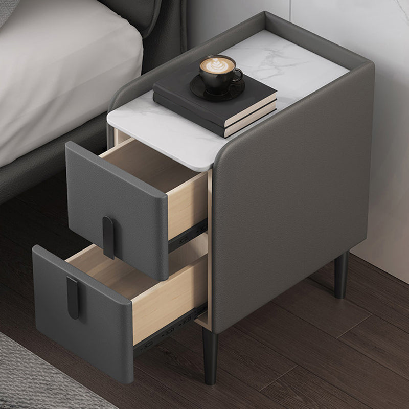 Modern 2 Drawers Accent Table Nightstand Antique Finish Bedside Cabinet