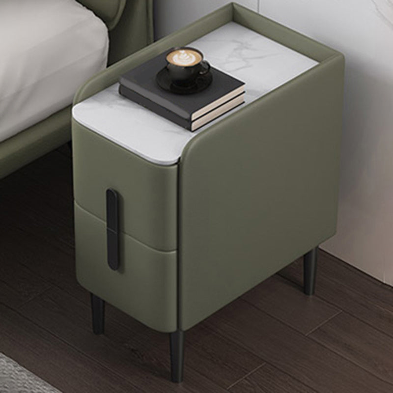 Modern 2 Drawers Accent Table Nightstand Antique Finish Bedside Cabinet