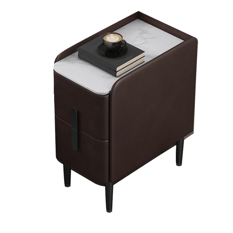 Modern 2 Drawers Accent Table Nightstand Antique Finish Bedside Cabinet