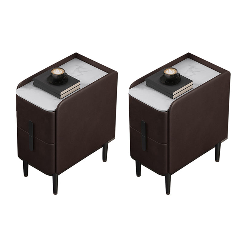 Modern 2 Drawers Accent Table Nightstand Antique Finish Bedside Cabinet