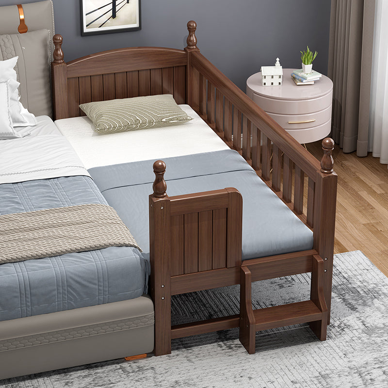 Solid Wood Baby Crib Walnut Color Crib with Guardrail and Mattress