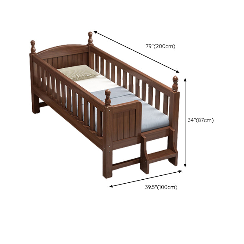 Solid Wood Baby Crib Walnut Color Crib with Guardrail and Mattress