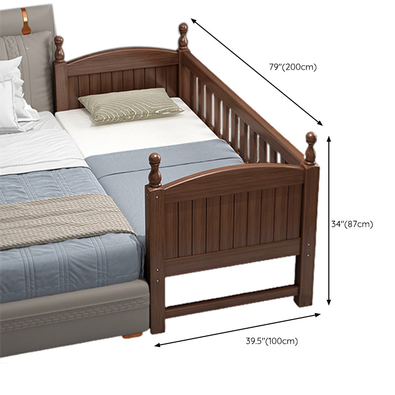 Solid Wood Baby Crib Walnut Color Crib with Guardrail and Mattress