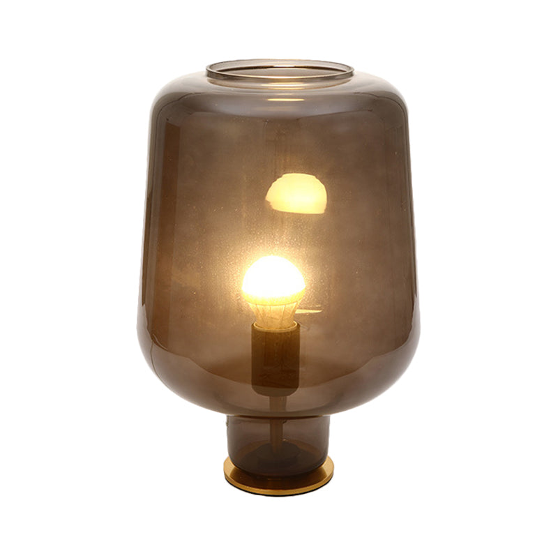1 Bulb Bedroom Night Table Light Post Modern Brass Desk Lamp with Jar Smoke Gray Glass Shade