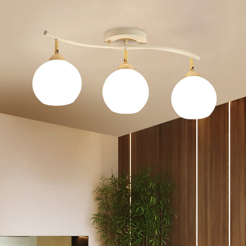 Wave Linear Iron Semi Flush Mount Minimalist 3 Köpfe weiß/schwarzer Flush -Leuchte mit globalem Opalglasschatten