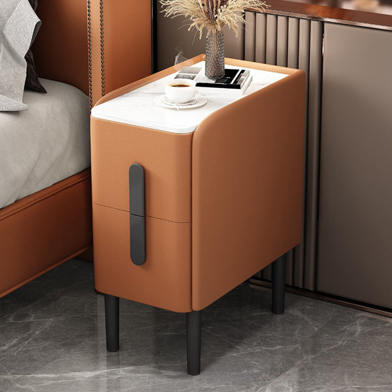 Modern 2 Drawers Accent Table Nightstand Antique Finish Slate Top Bedside Cabinet