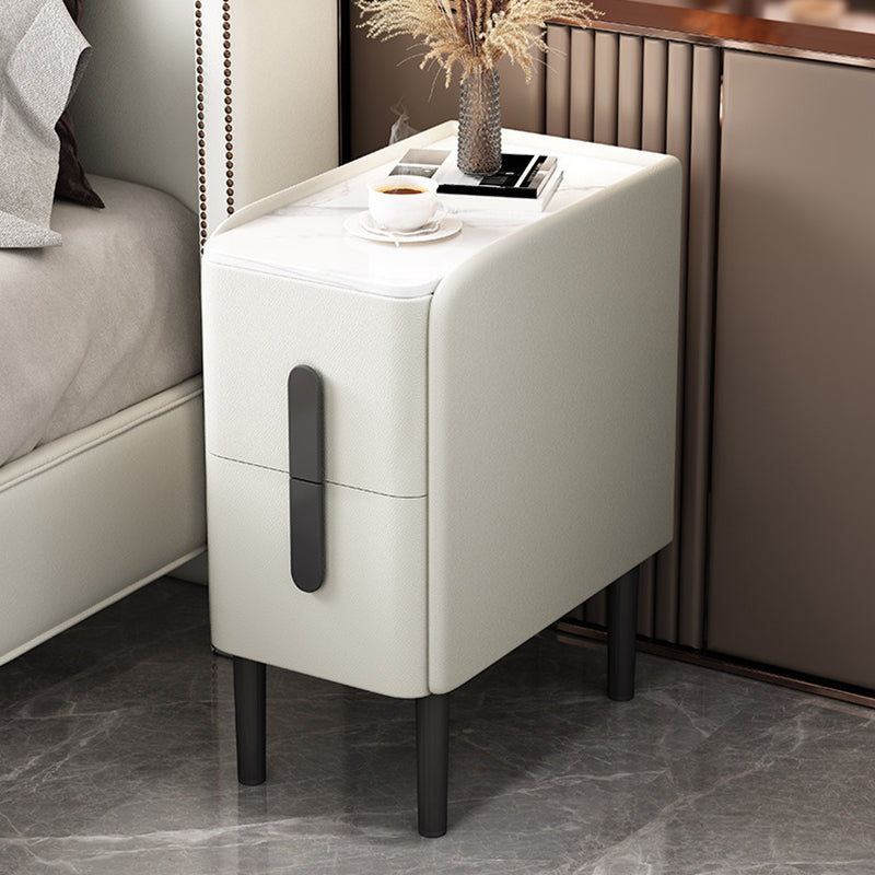 Modern 2 Drawers Accent Table Nightstand Antique Finish Slate Top Bedside Cabinet