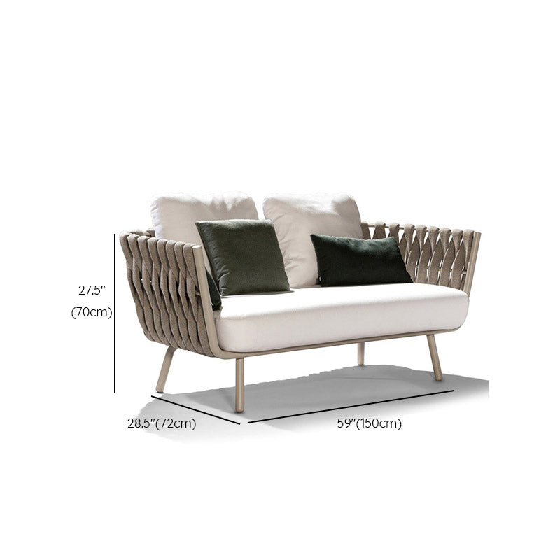 Metal Outdoor Patio Sofa Farmhouse White Patio Sofa with Cushions