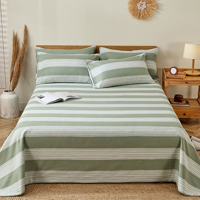 Trendy 100 Cotton Bed Sheet Striped Pattern Non-Pilling Fade Resistant Bed Sheet