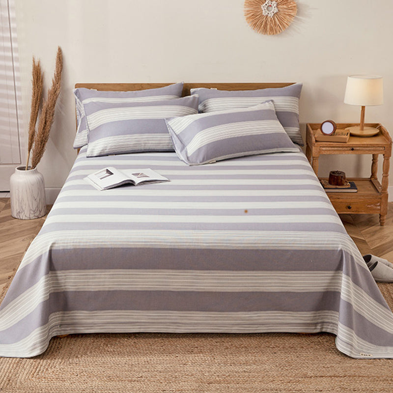 Trendy 100 Cotton Bed Sheet Striped Pattern Non-Pilling Fade Resistant Bed Sheet