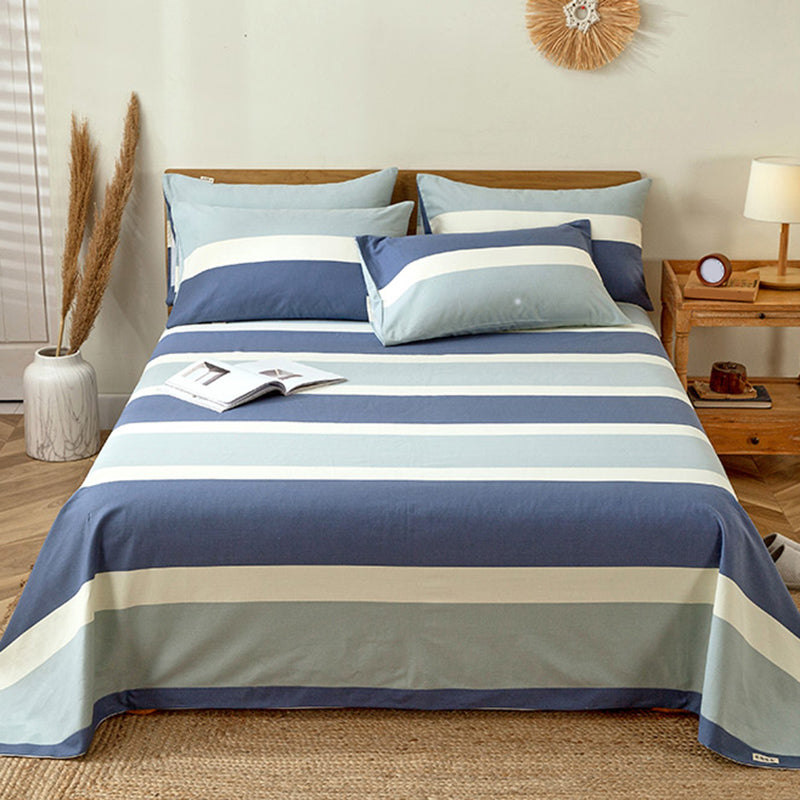 Trendy 100 Cotton Bed Sheet Striped Pattern Non-Pilling Fade Resistant Bed Sheet