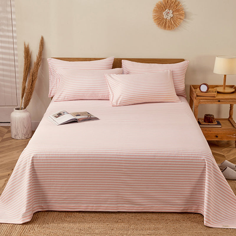 Trendy 100 Cotton Bed Sheet Striped Pattern Non-Pilling Fade Resistant Bed Sheet